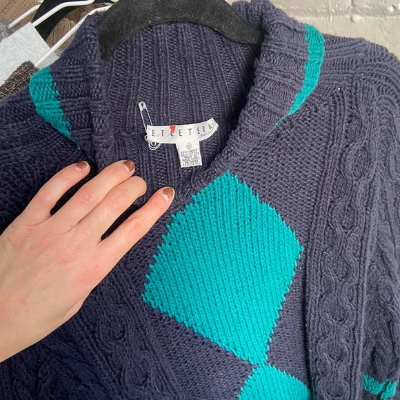 Vintage 90s Diamond Printed Chunky Knit Sweater - Picture 4 of 4